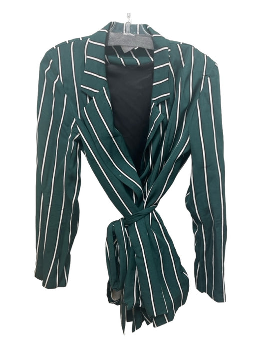 L'Academie Size S Green, Black, White Viscose Blend Striped Button Lapel Jacket Green, Black, White / S