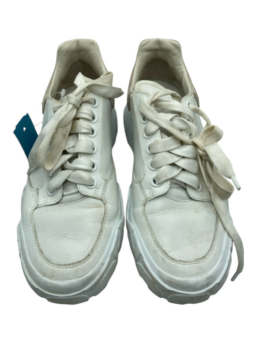 Alexander McQueen Shoe Size 39.5 White & Taupe Leather Lace Up Low Top Sneakers White & Taupe / 39.5