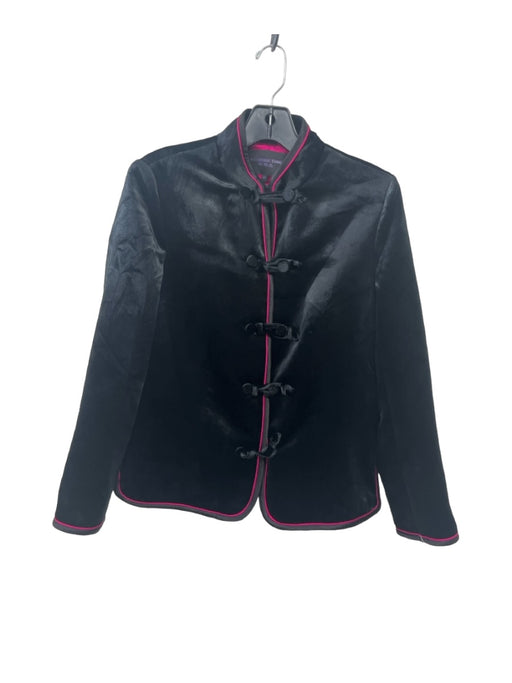 Shanghai Tang Size 40 Black & Magenta Viscose & Silk Velvet Button Front Jacket Black & Magenta / 40