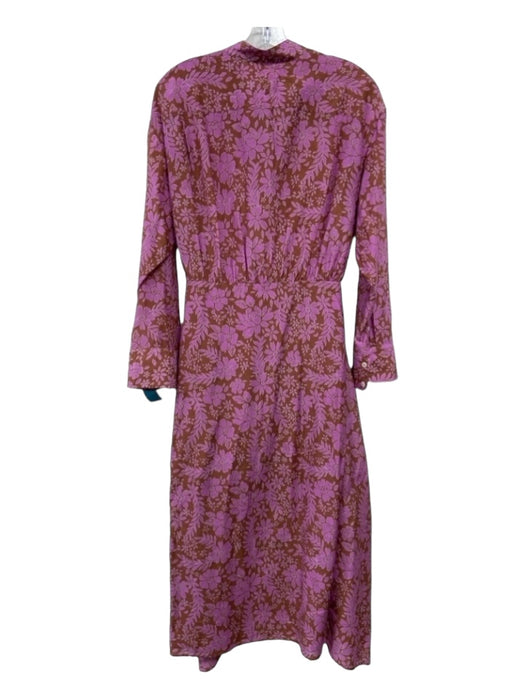 XiRENA Size S Pink & Brown Cotton Floral 1/2 Button Long Sleeve Tie Front Dress Pink & Brown / S