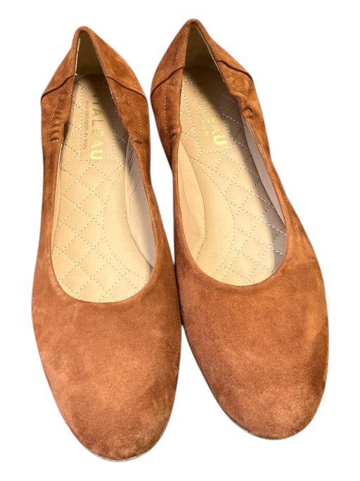 Italeau Shoe Size 39.5 Dark Tan Suede Almond Toe ELASTIC SIDE Flat Slip On Shoes Dark Tan / 39.5