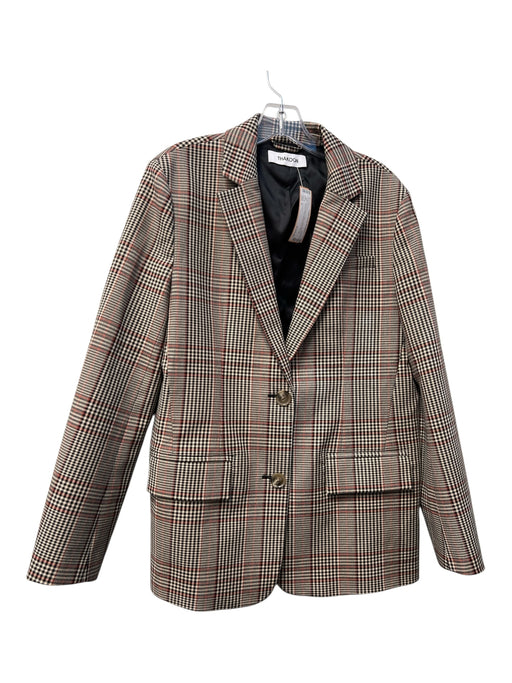 Thakoon Size 6 Brown, Black & Red Cotton Blend 2 Buttons Plaid Blazer Jacket Brown, Black & Red / 6