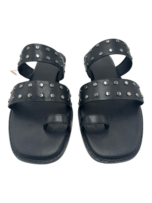 Botkier Shoe Size 8.5 Black & Silver Leather Studded Toe Ring Mule Sandals Black & Silver / 8.5