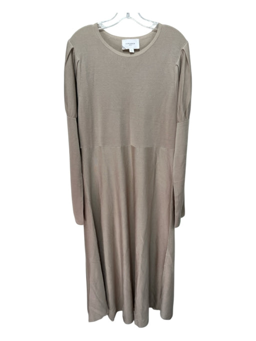 Pomander Place Size XL Beige Acrylic Crew Neck Puff Sleeve midi length Dress Beige / XL