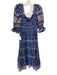 Sea New York Size L Blue & Multi Cotton Square Neck Puff 1/2 Sleeve Maxi Dress Blue & Multi / L