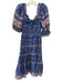 Sea New York Size L Blue & Multi Cotton Square Neck Puff 1/2 Sleeve Maxi Dress Blue & Multi / L