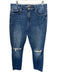 Mother Size 32 Blue Wash Cotton Blend Zip & Button Whiskering Ripped Knee Jeans Blue Wash / 32