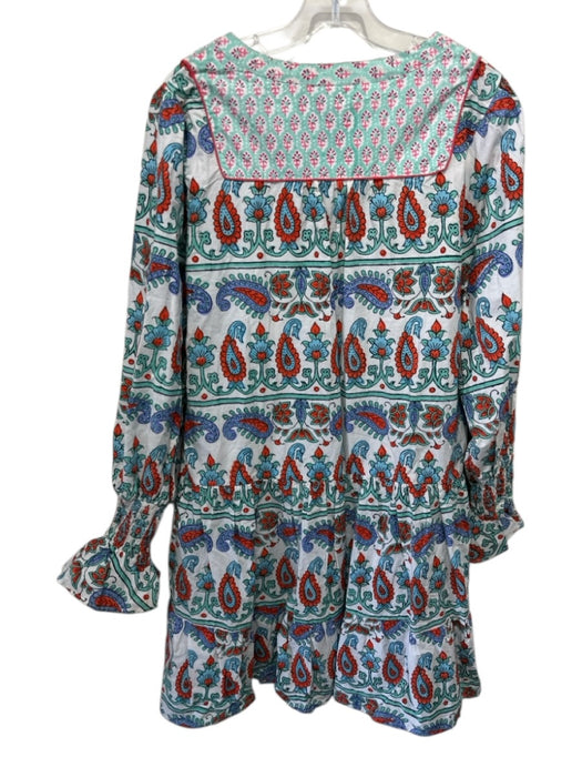 Tuckernuck Size XL White & Multi Cotton V Neck Long Sleeve Printed Dress White & Multi / XL