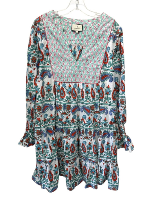 Tuckernuck Size XL White & Multi Cotton V Neck Long Sleeve Printed Dress White & Multi / XL