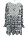 Tuckernuck Size XL White & Multi Cotton V Neck Long Sleeve Printed Dress White & Multi / XL