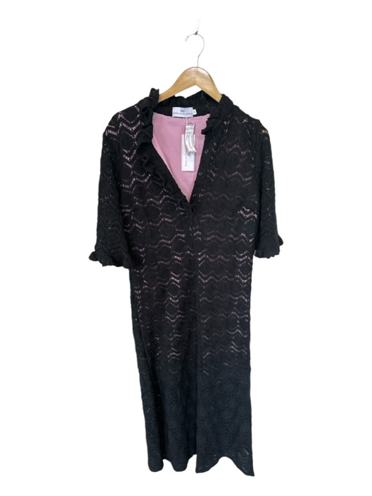 Never a Wallflower Size L Black & Pink Cotton Blend 3/4 Sleeve Macrame Dress Black & Pink / L