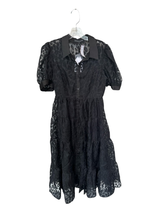 English Factory Size M Black Polyester Short Balloon Sleeve Animal Print Dress Black / M