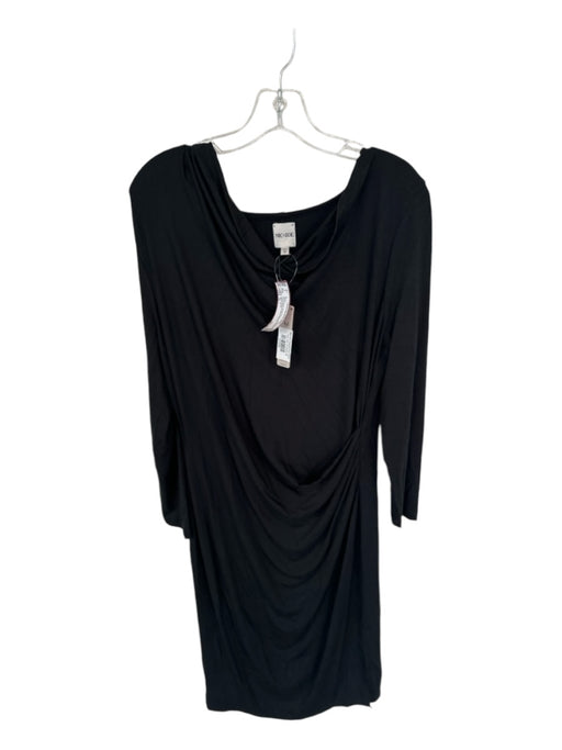 Nic + Jo Size M Black Rayon Blend Long Sleeve Gathered Front Maxi Dress Black / M