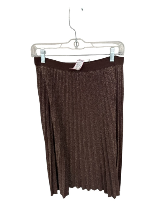 Elliott Lauren Size L Brown Polyester Blend Metallic Acordian Pleated Midi Skirt Brown / L