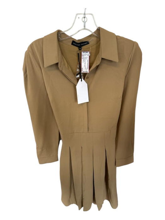 English Factory Size M Tan Polyester Long Sleeve Pleated Collar Midi Dress Tan / M