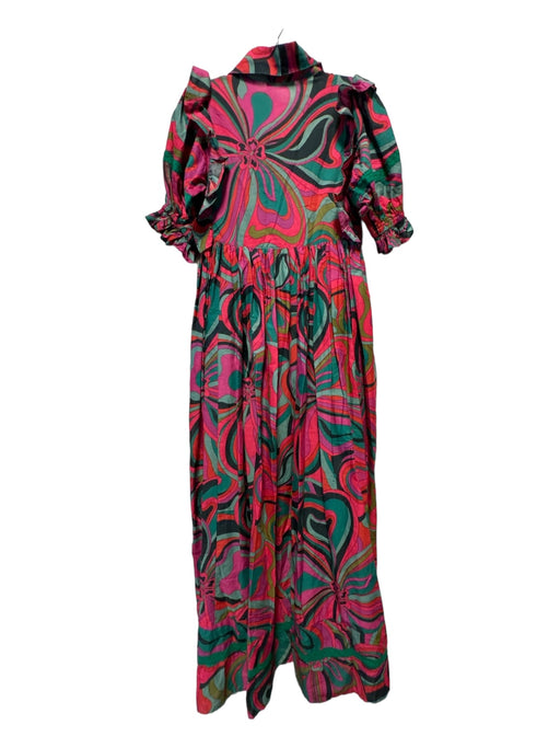 Karlie Size S Purple & Teal Cotton Short Balloon Sleeve Flowers Maxi Dress Purple & Teal / S