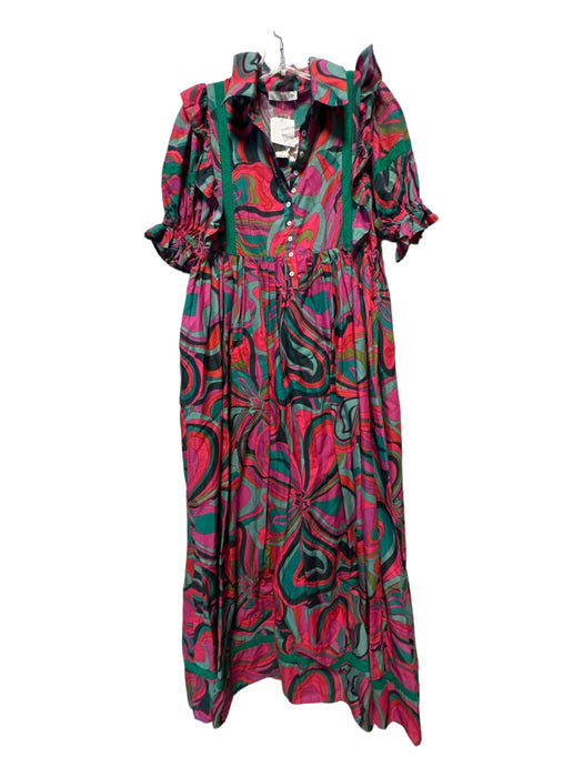 Karlie Size S Purple & Teal Cotton Short Balloon Sleeve Flowers Maxi Dress Purple & Teal / S