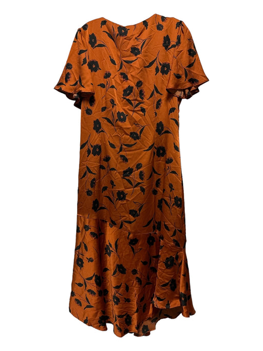 Lost + Wander Size L Bronze & Black Polyester Blend Short Sleeve Flowers Dress Bronze & Black / L