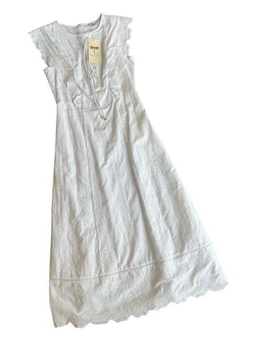 Tyler Boe Size XS White Cotton Cap Sleeve Flowers Lace Up Front Maxi Dress White / XS