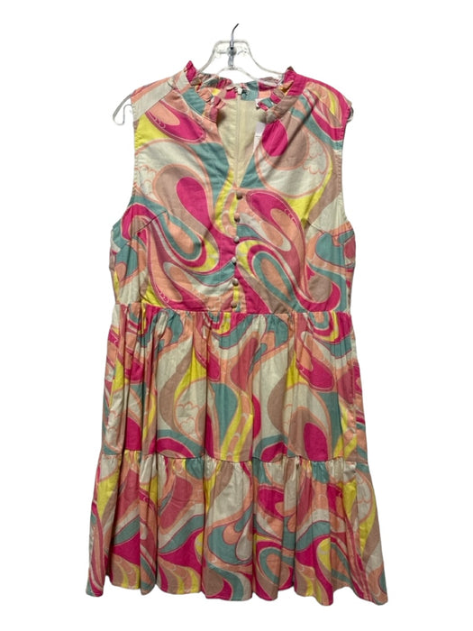 Karlie Size L Pink & Aqua Cotton Sleeveless Swirls Buttons Back Zip Dress Pink & Aqua / L