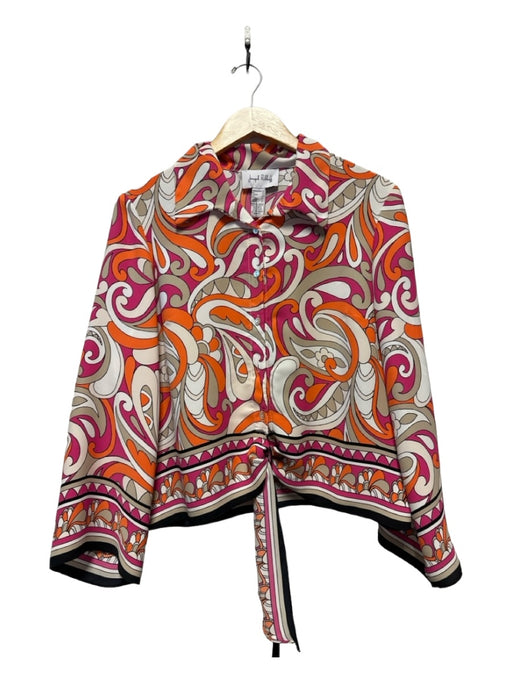 Joseph Ribhoff Size 12 Orange & Pink Polyester Long Sleeve Abstract Buttons Top Orange & Pink / 12