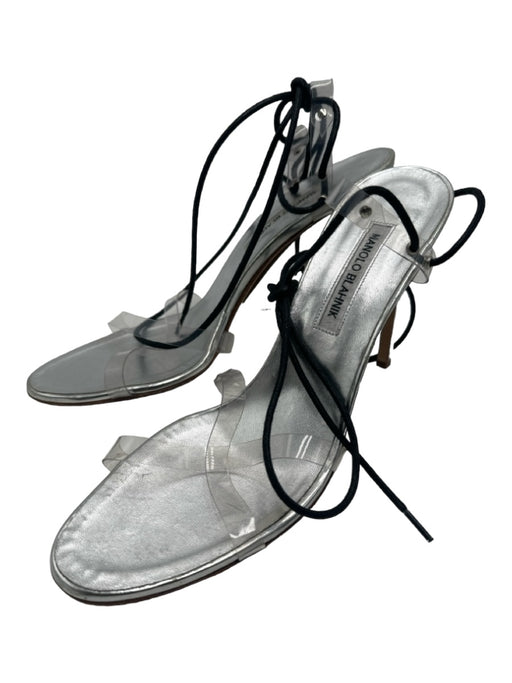 Manolo Blahnik Shoe Size 42 Silver, Clear, Black Leather & PVC Sandal Pumps Silver, Clear, Black / 42
