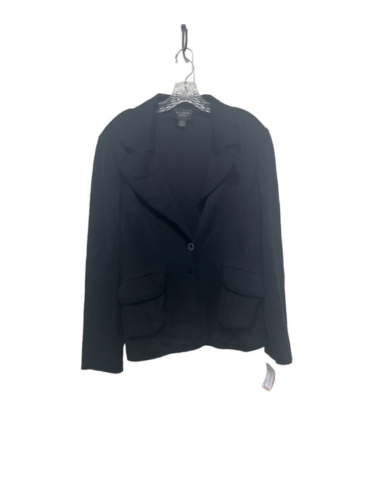 St John Caviar Size 16 Black Wool Blend Lapel Detail Button Front Jacket Black / 16