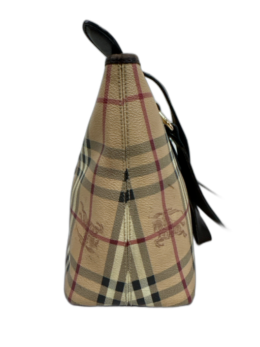 Burberry Beige, Black & Red Leather Checked Zipper Closure Tote Shoulder Bag Beige, Black & Red