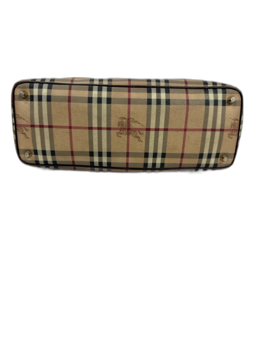 Burberry Beige, Black & Red Leather Checked Zipper Closure Tote Shoulder Bag Beige, Black & Red