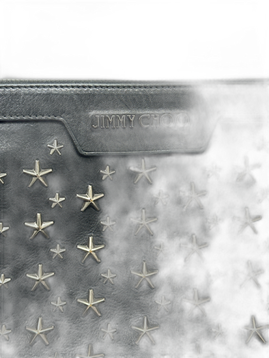 Jimmy Choo Black & Silver Leather Star Studs Zipper Closure Clutch Bag Black & Silver