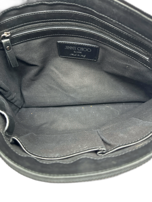 Jimmy Choo Black & Silver Leather Star Studs Zipper Closure Clutch Bag Black & Silver