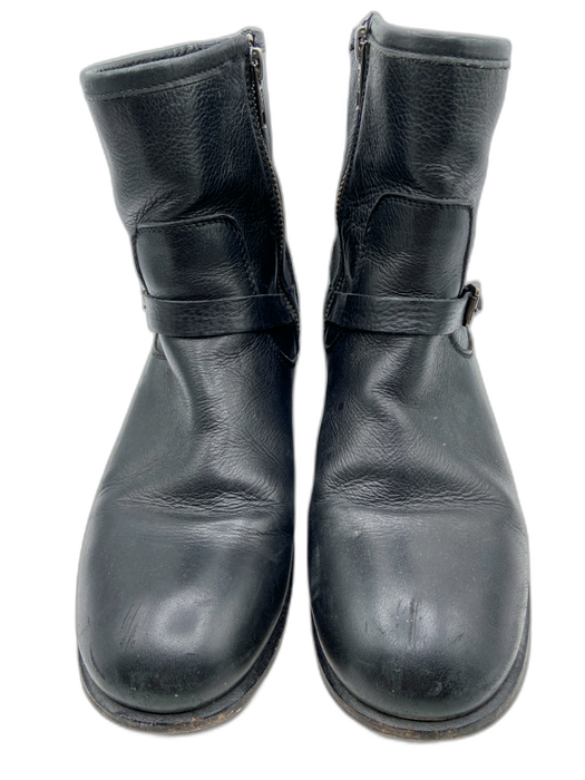 Frye Shoe Size 7.5 Black Leather Buckle Detail Side Zip Stacked Heel Boots Black / 7.5