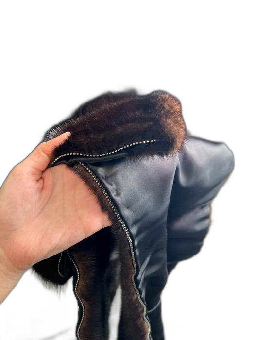 No Brand Size Est Small Mahogany Mink Double Breast Side Pockets Zip Off Coat Mahogany / Est Small