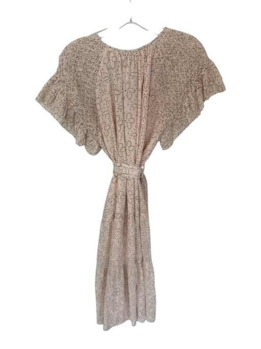Cleobella Size M Cream & Tan Cotton Geometric Floral Flutter Sleeve Dress Cream & Tan / M