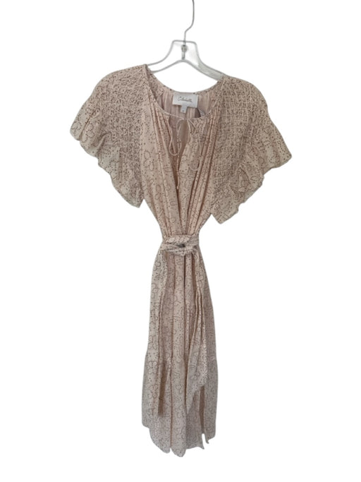 Cleobella Size M Cream & Tan Cotton Geometric Floral Flutter Sleeve Dress Cream & Tan / M