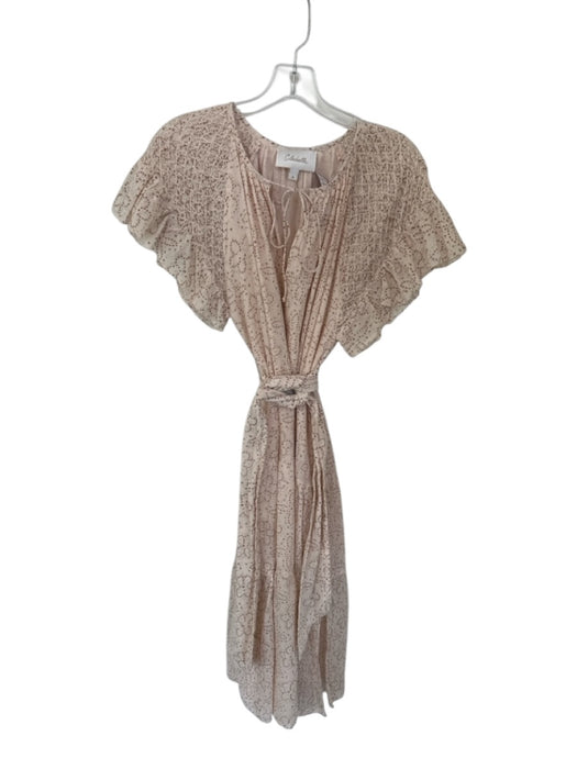 Cleobella Size M Cream & Tan Cotton Geometric Floral Flutter Sleeve Dress Cream & Tan / M