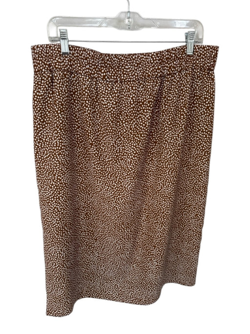 J Crew Size XL Brown & White Polyester Polka Dots Elastic Waist Midi Skirt Brown & White / XL