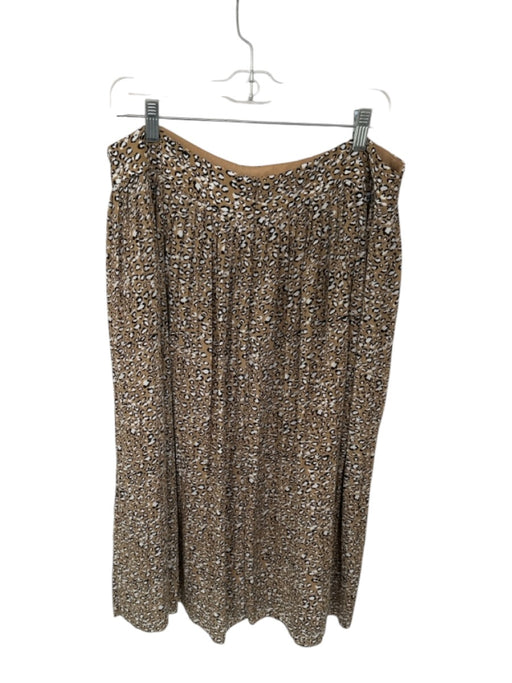 J Crew Size 16 Tan & black Cheetah Polyester Back Zip Pleated Midi Skirt Tan & black / 16