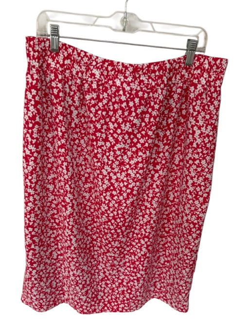 J Crew Size XL Red & White Polyester Floral Elastic Waist Midi Skirt Red & White / XL