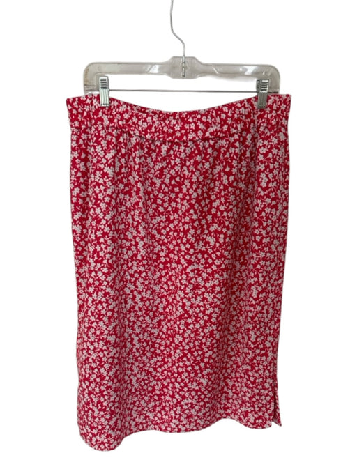 J Crew Size XL Red & White Polyester Floral Elastic Waist Midi Skirt Red & White / XL
