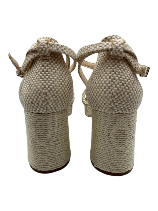 Vince Camuto Shoe Size 7.5 Tan Textile Ankle Buckle Open Toe Block Heel Sandals Tan / 7.5