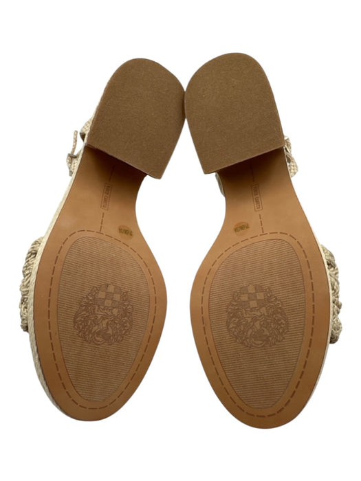 Vince Camuto Shoe Size 7.5 Tan Textile Ankle Buckle Open Toe Block Heel Sandals Tan / 7.5