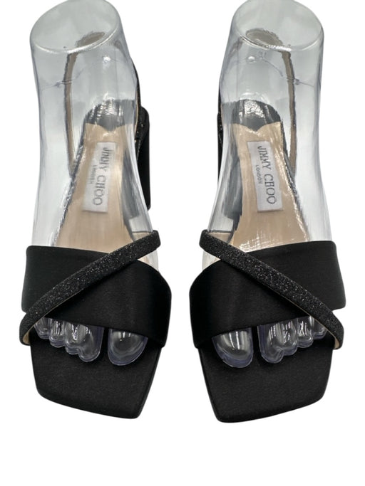 Jimmy Choo Shoe Size 37.5 Black Textile Block Heel Square Toe Open Toe Sandals Black / 37.5