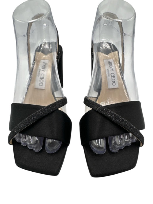 Jimmy Choo Shoe Size 37.5 Black Textile Block Heel Square Toe Open Toe Sandals Black / 37.5