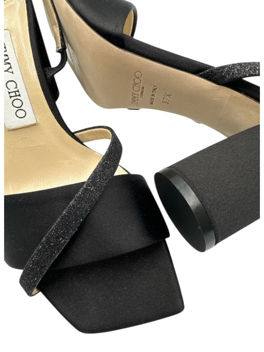 Jimmy Choo Shoe Size 37.5 Black Textile Block Heel Square Toe Open Toe Sandals Black / 37.5