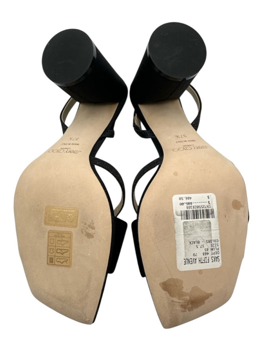 Jimmy Choo Shoe Size 37.5 Black Textile Block Heel Square Toe Open Toe Sandals Black / 37.5