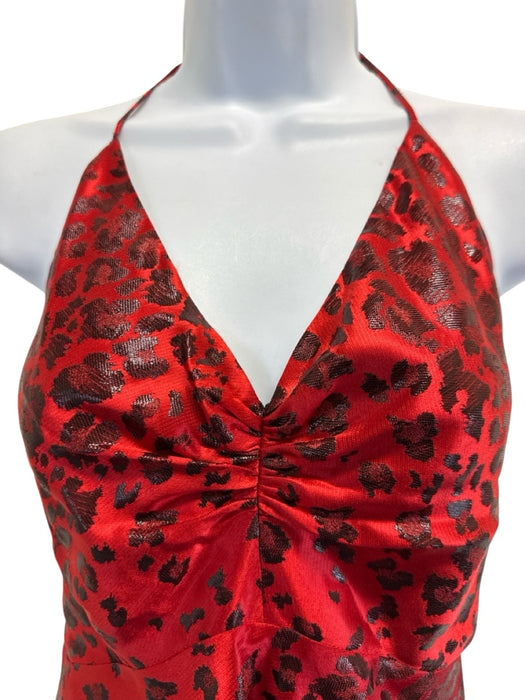 Saint Laurent Paris Size 42 Red Silk Blend Halter Leopard Zip Back Mini Dress Red / 42
