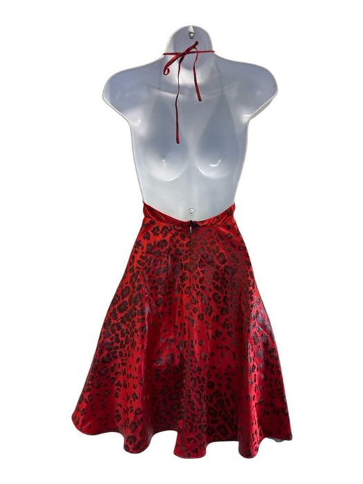 Saint Laurent Paris Size 42 Red Silk Blend Halter Leopard Zip Back Mini Dress Red / 42