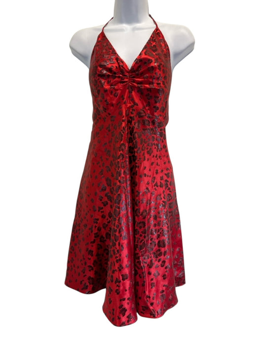 Saint Laurent Paris Size 42 Red Silk Blend Halter Leopard Zip Back Mini Dress Red / 42
