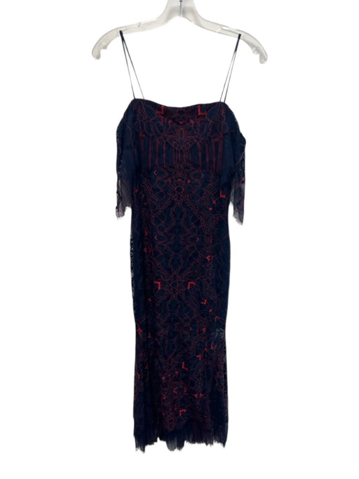 Jonathan Simkhai Size 6 Navy & Red Nylon Blend Lace Adjustable Strap Midi Dress Navy & Red / 6